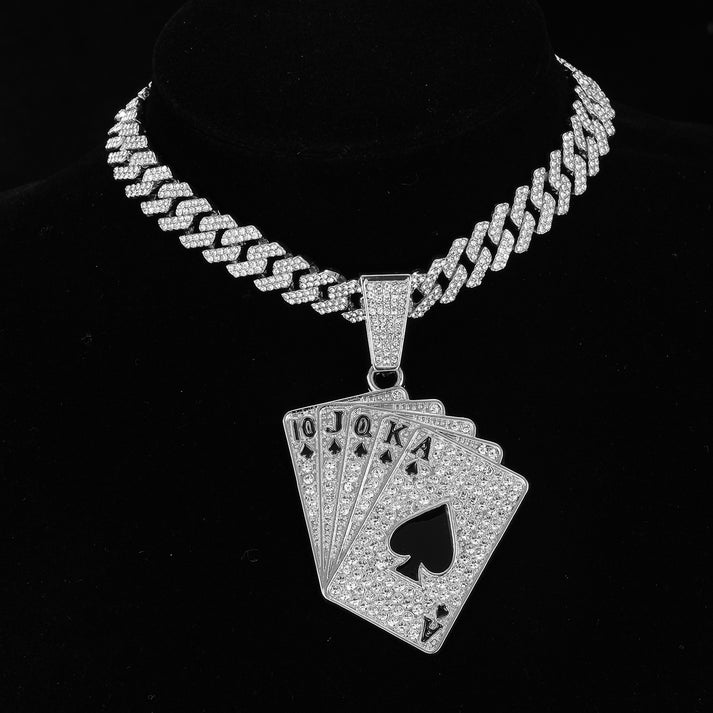 Belt Rhinestone Hip Hop Poker Card Necklace