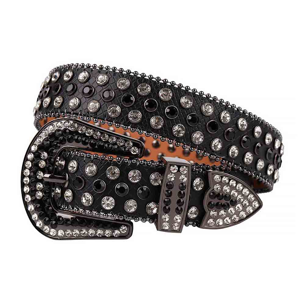 Unisex Black Rhinestone Leather Belt