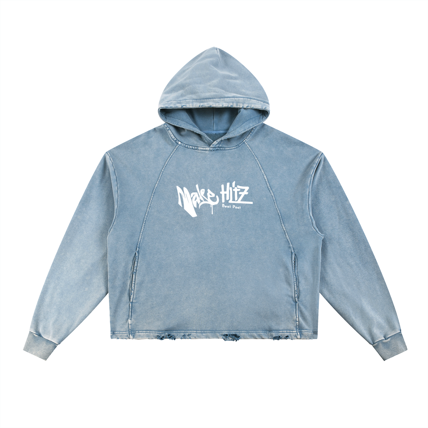 Make Hitz - Vintage Washed Frayed-Hem Hoodie